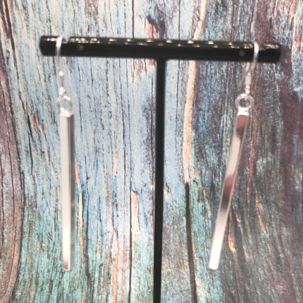 Solid sterling silver long bar earrings - 2 sizes - Picture 3 of 3
